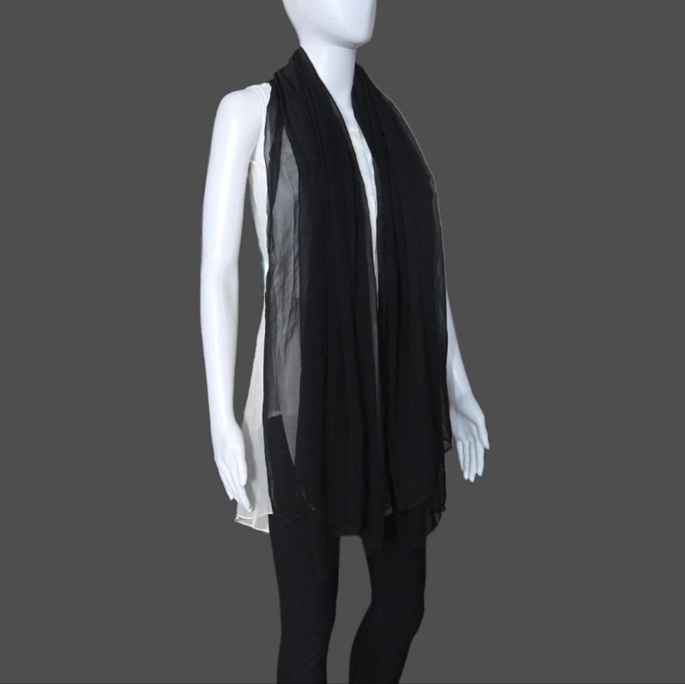 NAMI Sheer Sleeveless Open Front Gathered Shawl Scarf-Look 2-Tone Halter Vest 4